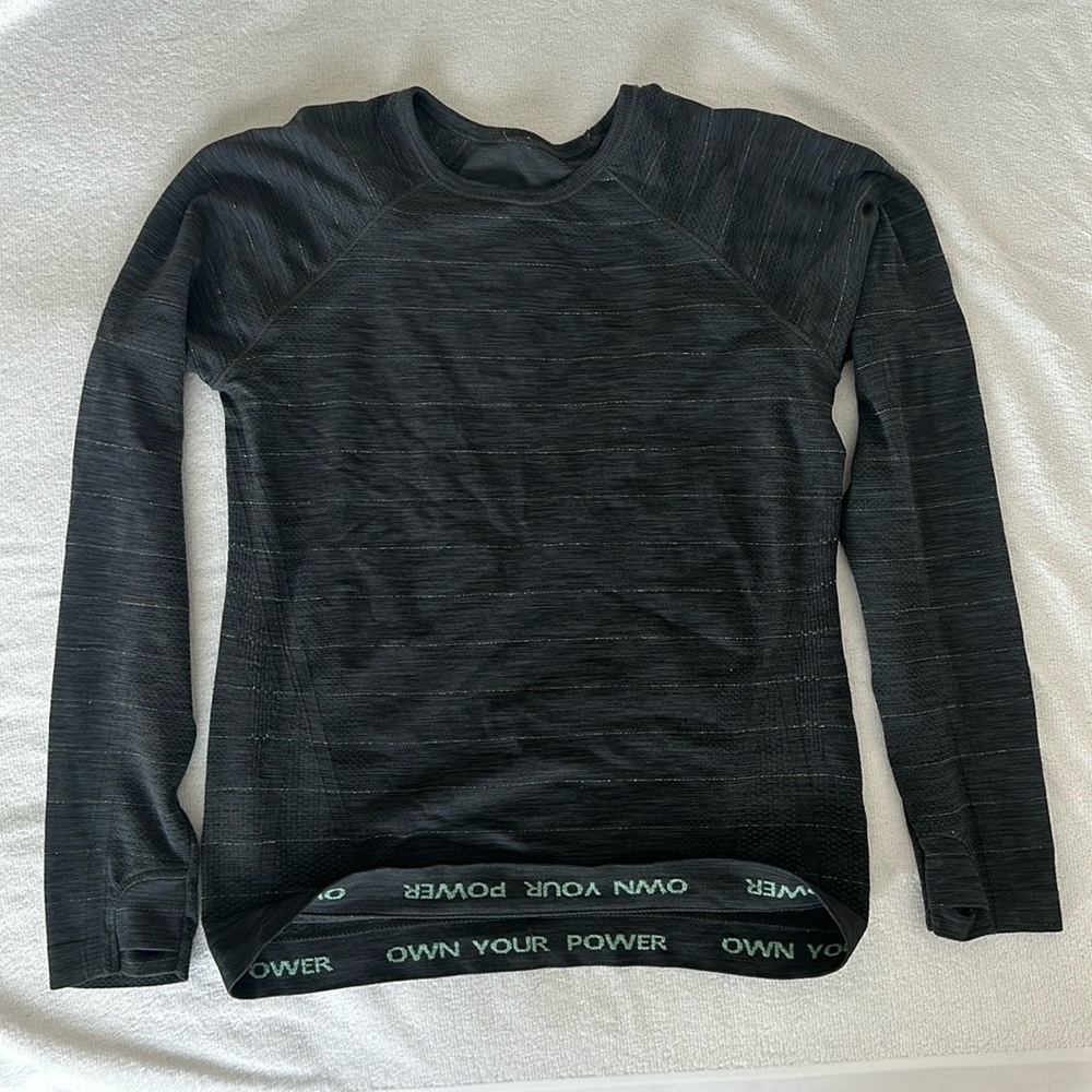Athleta Girl Dark Grey Metallic Glitter Stripe long Sleeve